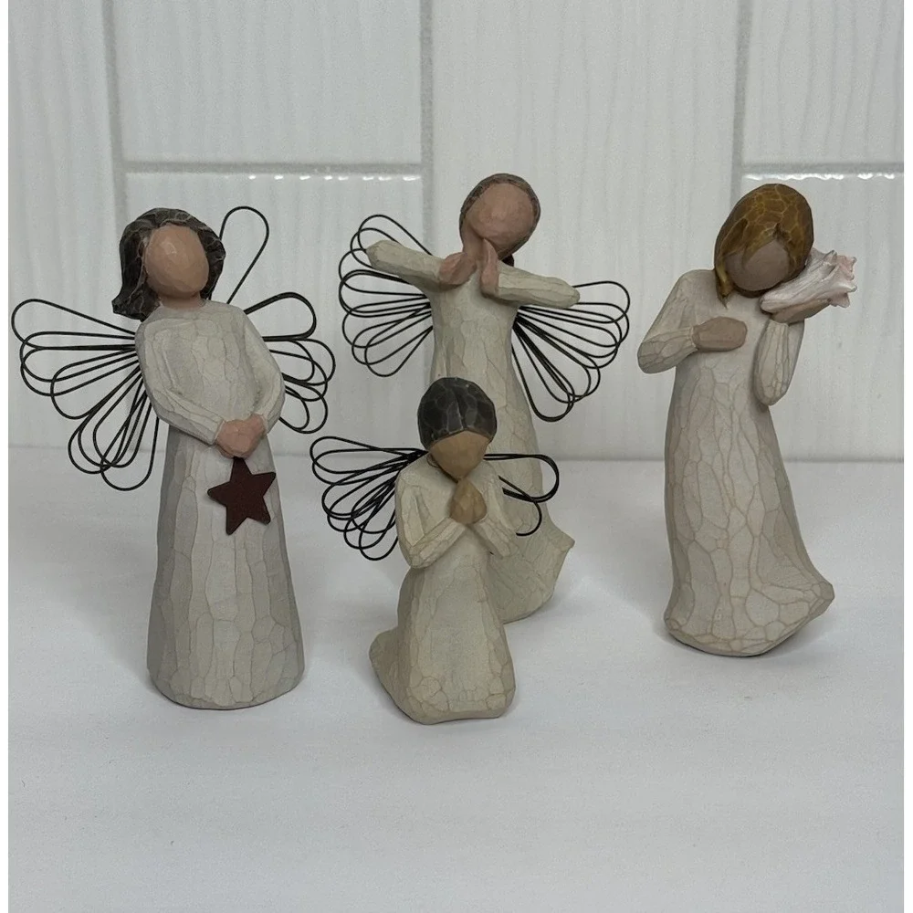 VTG Lot 4 Willow Tree Angel Figurine Demdaco Light, Happiness & Thinking Of You